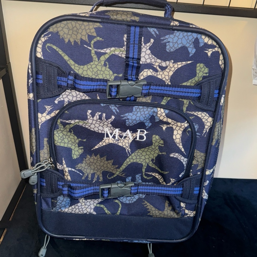 Pottery Barn‎ Kids Green & Blue Dinosaur Rolling Suitcase 17x13x8 Carryon